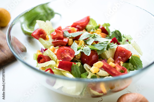fresh salad with feta cheese and tomatoes