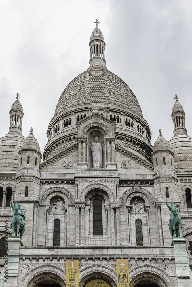 Detail of Basilica Sacre Coeur - Roman Catholic Church and minor basilica, dedicated to Sacred Heart of Jesus, in Paris, France.