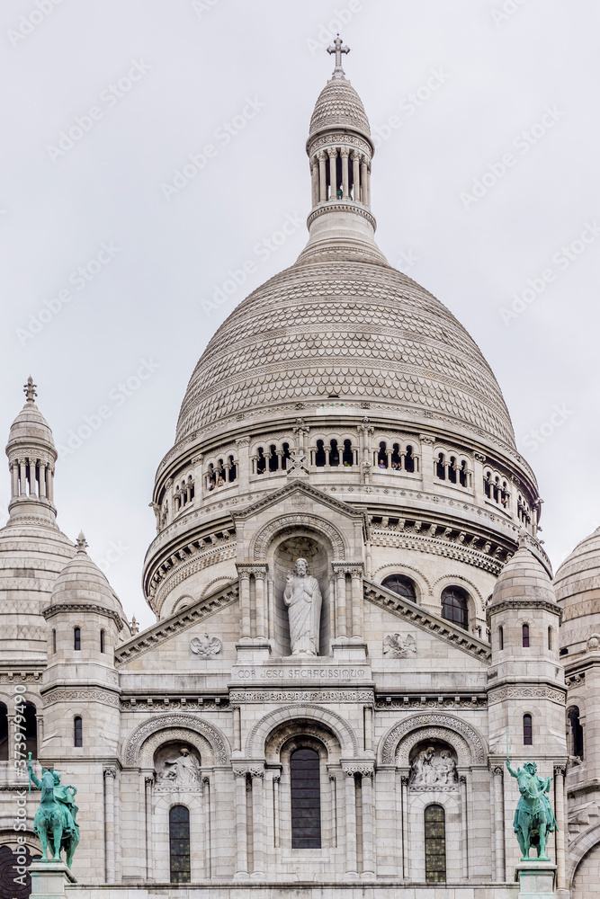 Detail of Basilica Sacre Coeur - Roman Catholic Church and minor basilica, dedicated to Sacred Heart of Jesus, in Paris, France.