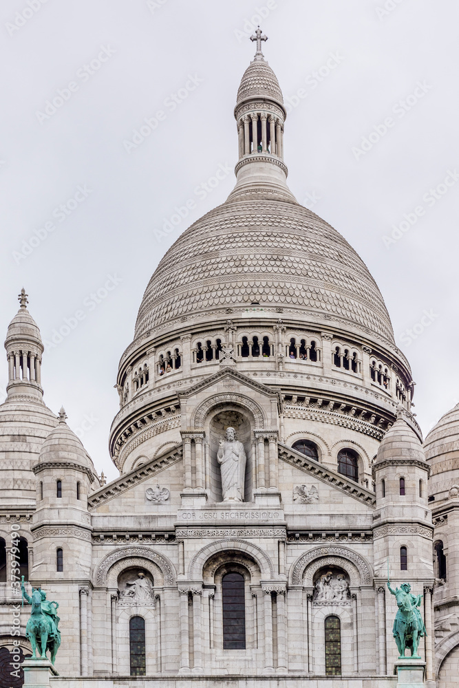 Detail of Basilica Sacre Coeur - Roman Catholic Church and minor basilica, dedicated to Sacred Heart of Jesus, in Paris, France. Detail of Basilica Sacre Coeur - Roman Catholic Church and minor basilica, dedicated to Sacred Heart of Jesus, in Paris, France.