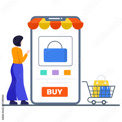 
Handbag inside smartphone, buy online illustration 
