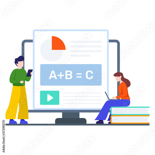 
Teacher and student in a virtual classroom depicting distance learning concept 
