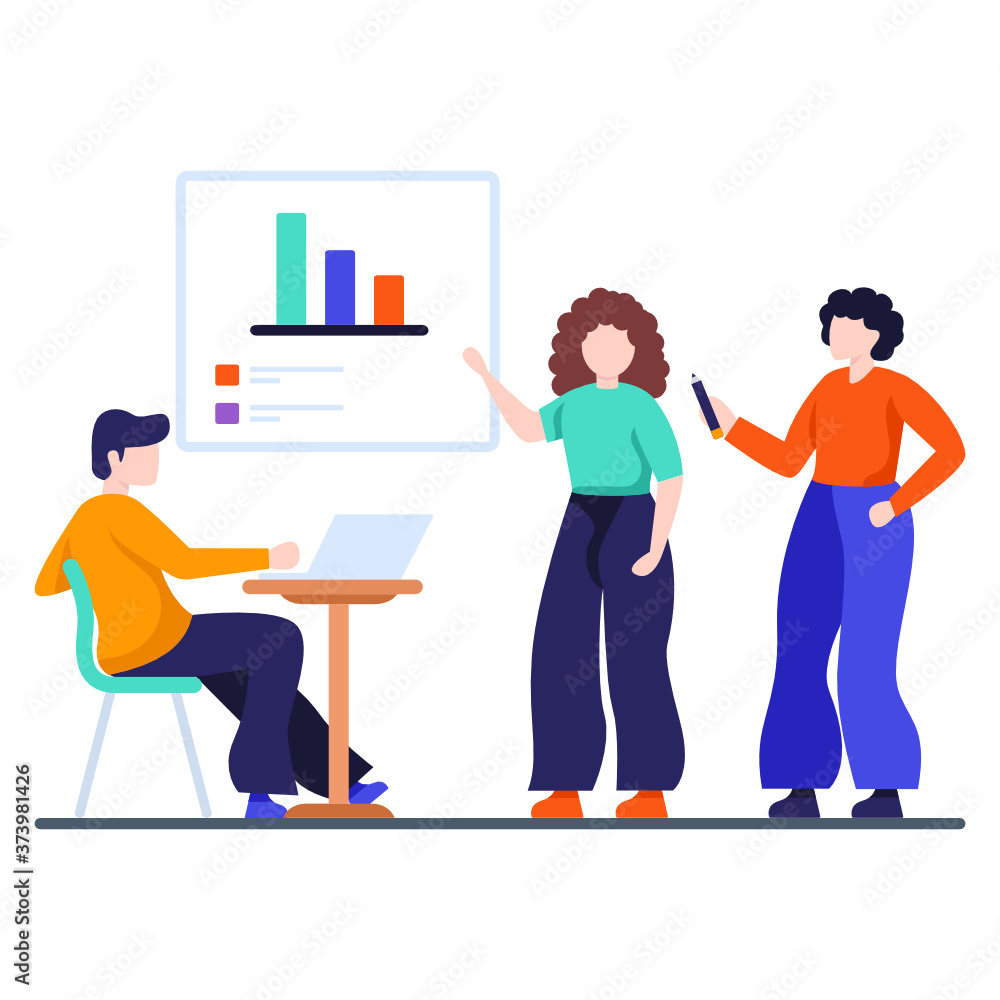 Males and female avatars in workplace, group discussion vector
Males and female avatars in workplace, group discussion vector