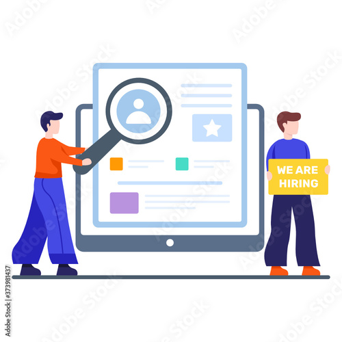 
Design of magnifier on profile, hr in flat vector style 
