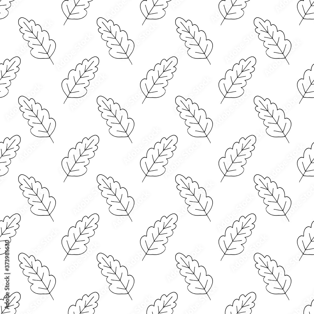 oak leaves seamless pattern hand drawn doodle. template for design textiles, wallpapers, backgrounds. scandinavian, hygge. autumn foliage oak leaves seamless pattern hand drawn doodle. template for design textiles, wallpapers, backgrounds. scandinavian, hygge. autumn foliage