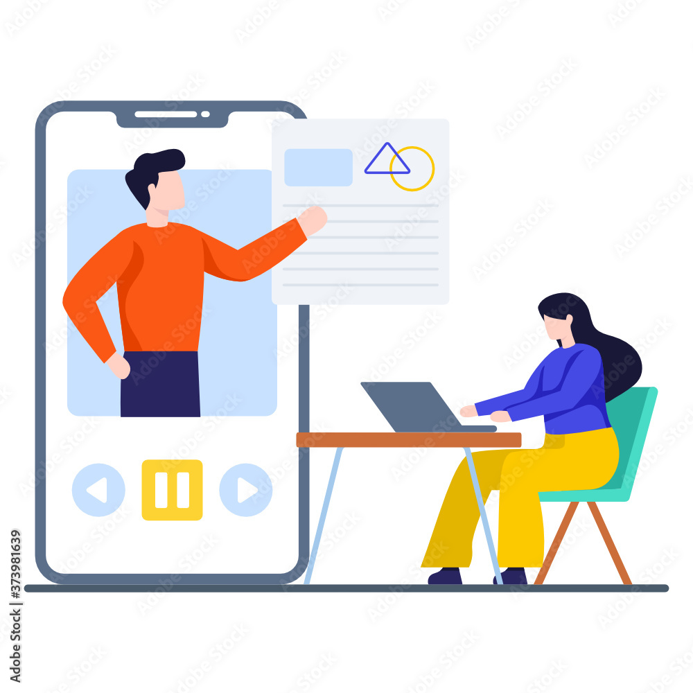 
Online teaching with live call, flat illustration
