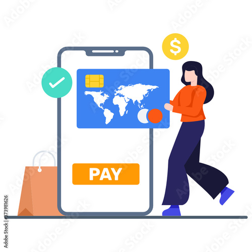 
Bank card with smartphone, online payment vector 
