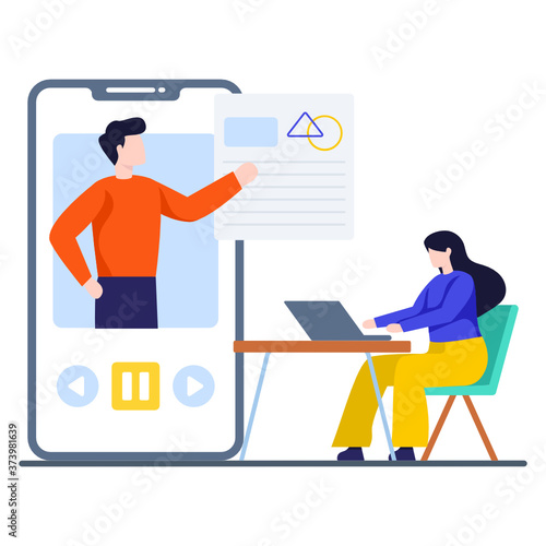 
Online teaching with live call, flat illustration
