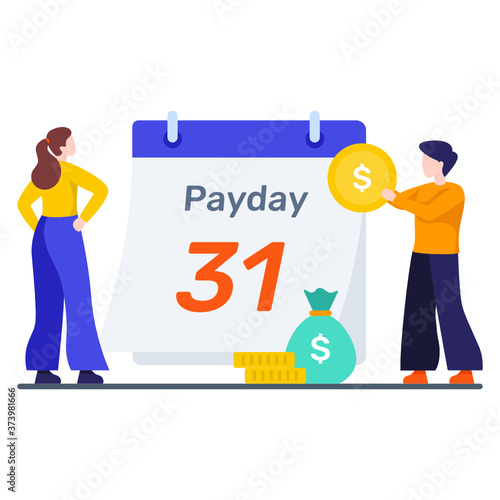 
Design of coins with calendar, payday in flat style 
