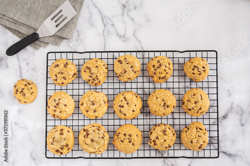Chocolate Chip Cookies on Wire Cooling Rack