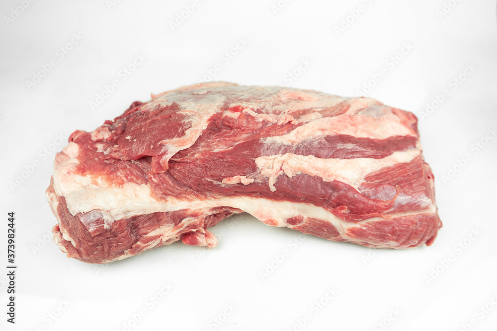 large piece of fat pork fillet, raw meat, isolated on white