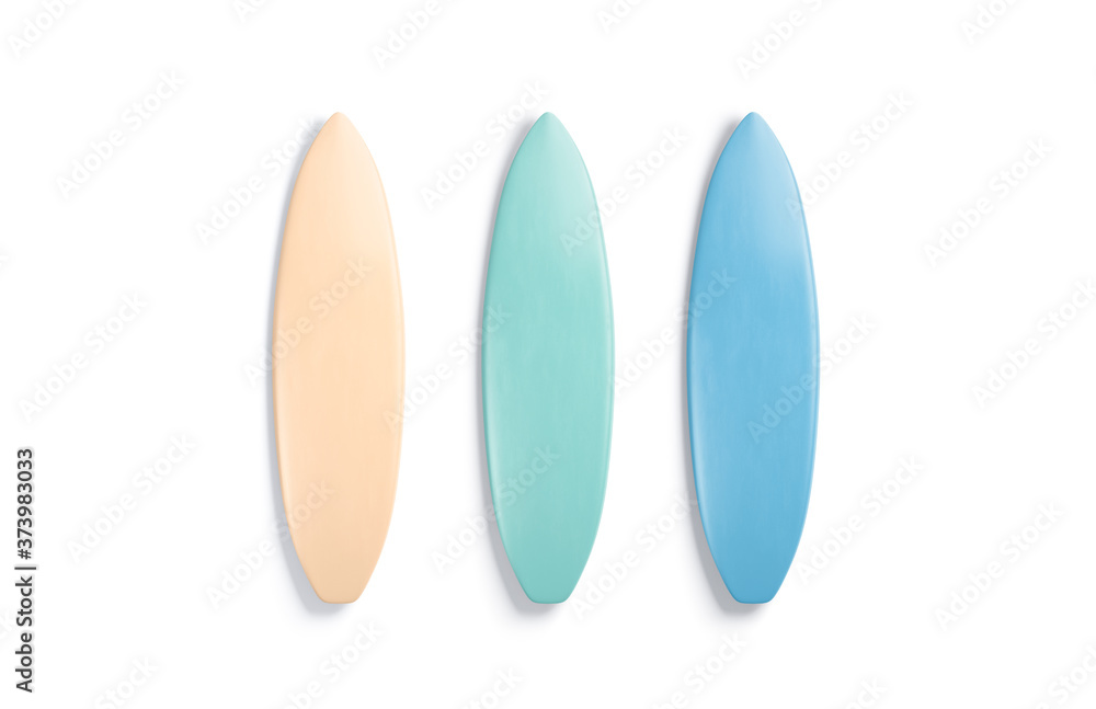 Blank colored surfboard mockup set, top view Blank colored surfboard mockup set, top view