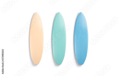Blank colored surfboard mockup set, top view