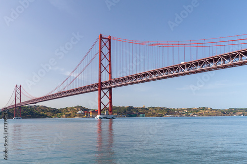 The 25 de Abril Bridge, a suspension bridge in Lisbon