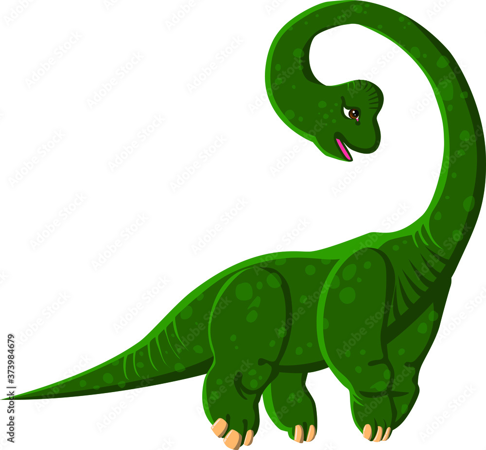 Green cartoon Brachiosaurus. Dinosaur. Vector color isolated image