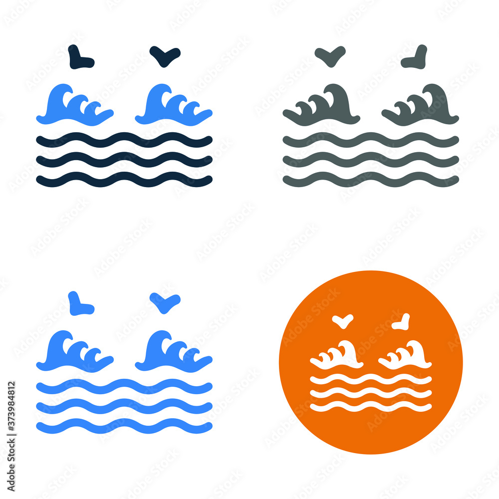 Ocean, sea, ship, waves icon. Multiple color variation vector