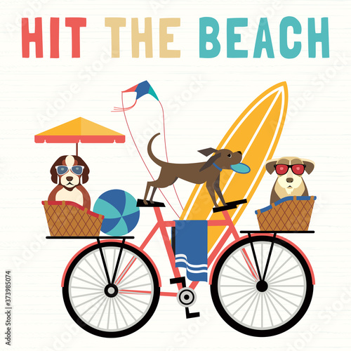 Adventure bicycling travel of dogs vector concept