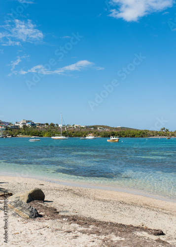 Tropical beach and ocean background from the coast of Fajardo, Puerto Rico.