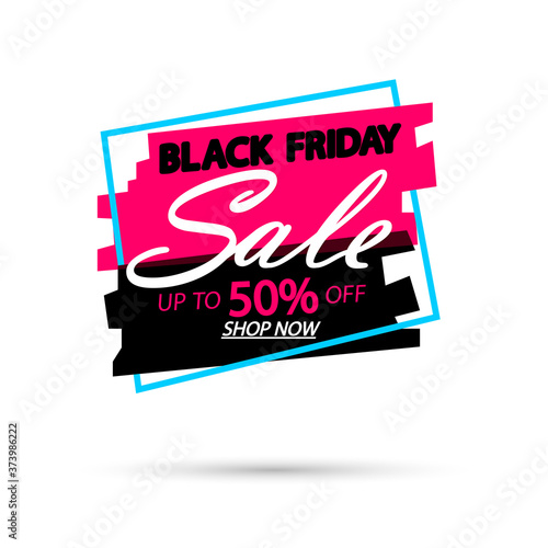 Black Friday Sale up to 50% off, banner design template, clearance offer, end of season, vector illustration