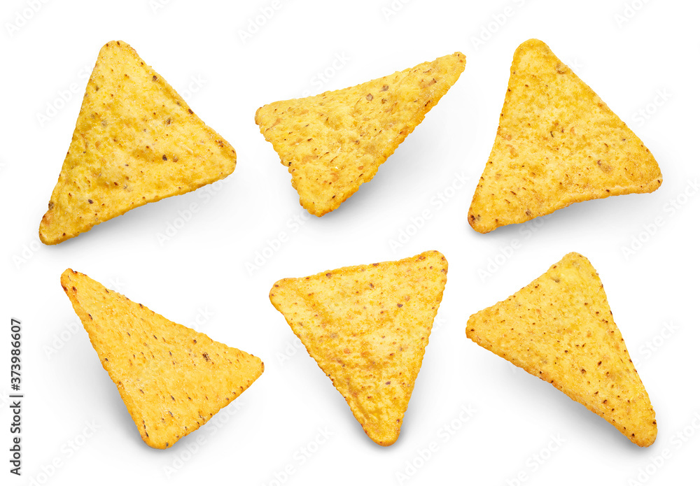 Tasty nachos set, isolated on white Tasty nachos set, isolated on white