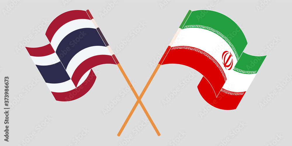 Crossed and waving flags of Iran and Thailand Crossed and waving flags of Iran and Thailand