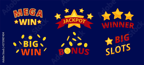 Icons about winning in online casino: jackpot, win, slot. Game assets, ui design elements.