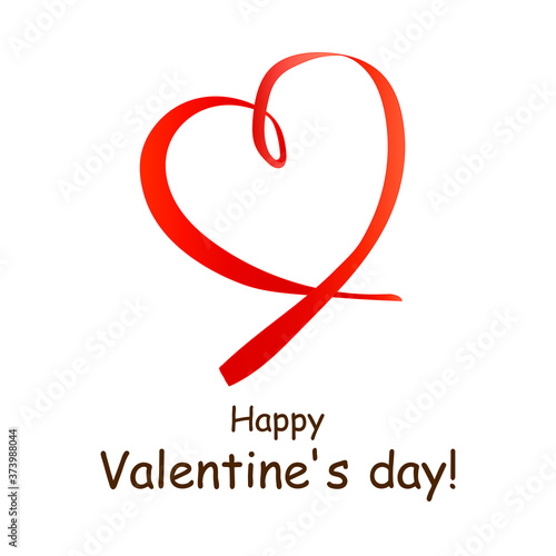 Happy Valentine's day! Card with a heart made of red ribbon. Vector stock illustration eps10