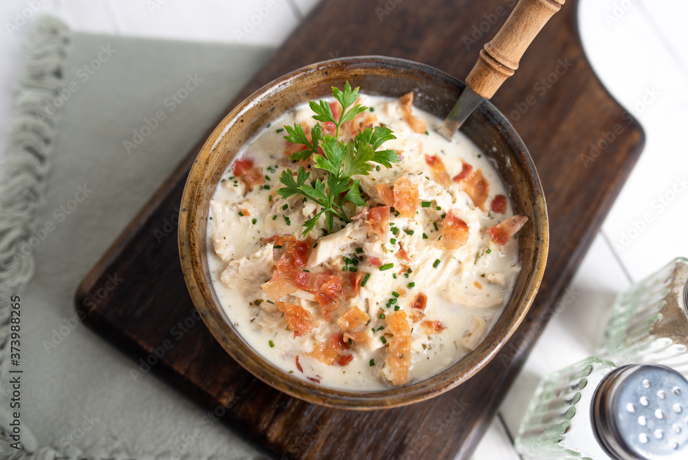Shredded chicken in cream cheese sauce and bacon cooked in slow cooker Shredded chicken in cream cheese sauce and bacon cooked in slow cooker
