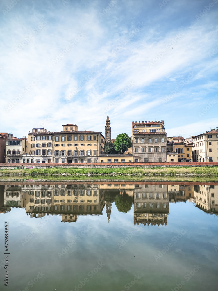 Reflecion on the arno river in Florence April 2020 
