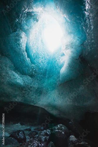 inside of a glacier cave in seward, alaska