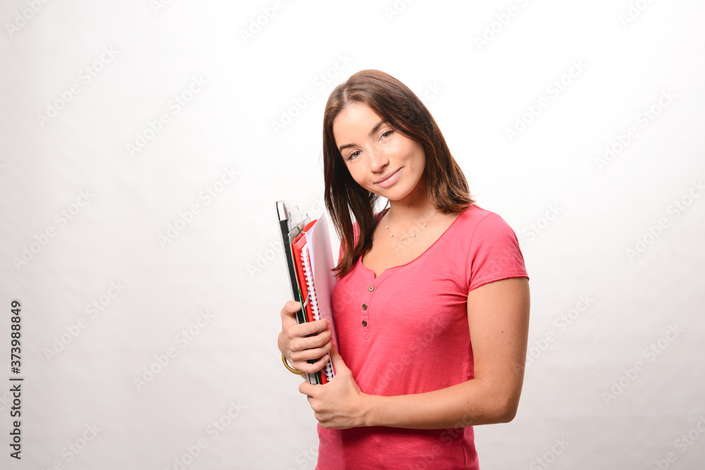 portrait of beautiful young girl student isolated on white background portrait of beautiful young girl student isolated on white background