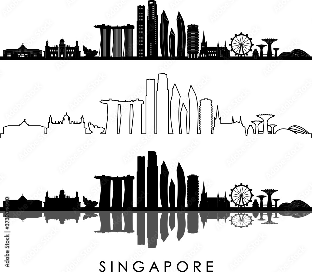 SINGAPORE City ASIA Skyline Silhouette Cityscape Vector