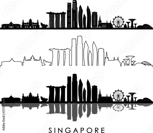 Obraz na płótnie SINGAPORE City ASIA Skyline Silhouette Cityscape Vector w salonie