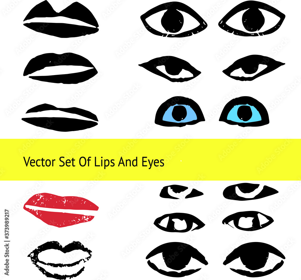 Eyes & Lips Collection - design set. Hand drawn engraving. Vector illustration Eyes & Lips Collection - design set. Hand drawn engraving. Vector illustration