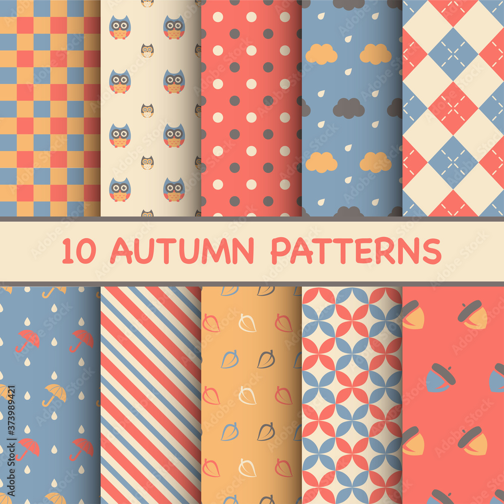 Set of the autumn theme patterns. Vector illustration. Set of the autumn theme patterns. Vector illustration.