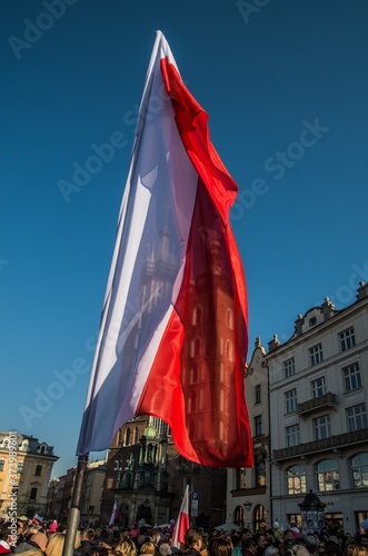 Polish flag in Cracow's marketlpace, Cracow