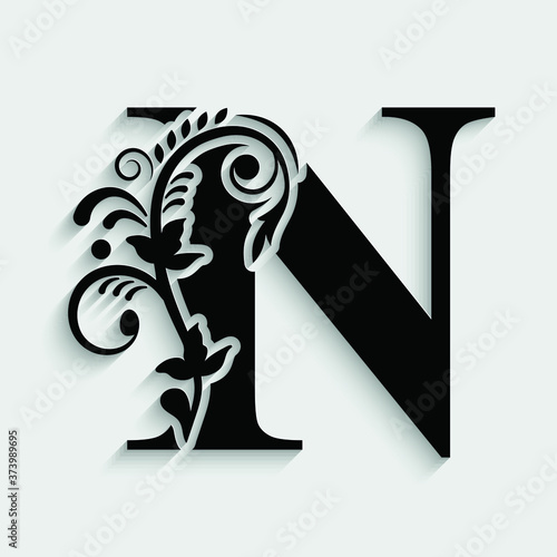letter т flower ornament. Vector logo. Monogram alphabet. Beautiful floral capital letters