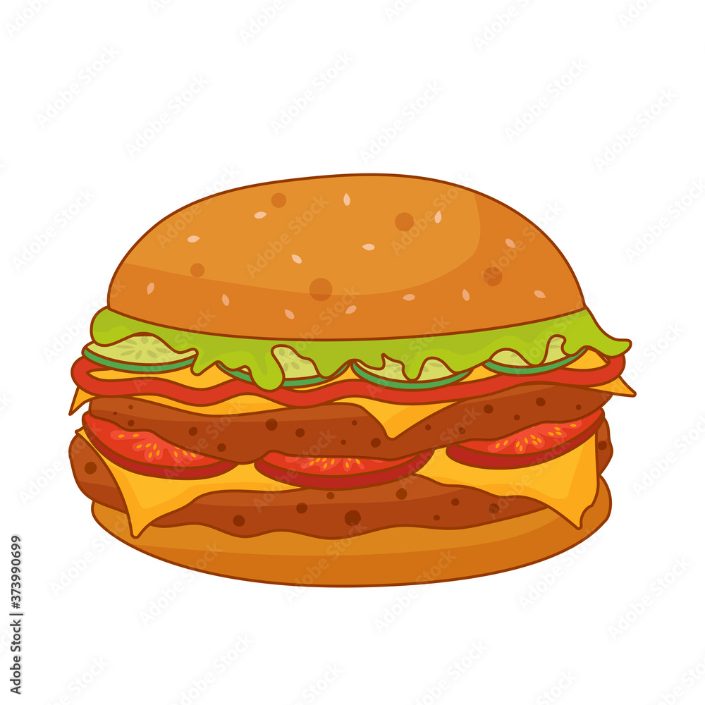Colorful delicious cartoon double burger Colorful delicious cartoon double burger