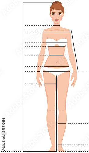 Diagrams of the female body measurements in full length. Template for measuring body proportions.Vector illustrationeps photo