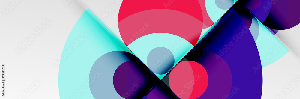 Bright color circles, abstract round shapes and triangles composition with shadow effects. Vector modern geometric design template Bright color circles, abstract round shapes and triangles composition with shadow effects. Vector modern geometric design template