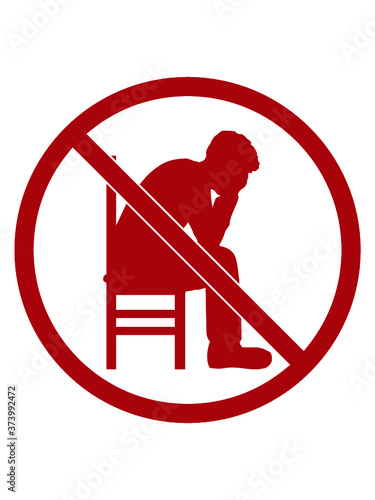 Keine Depression Schild Verboten Zone Mann Trauriger Sitzender Stuhl 