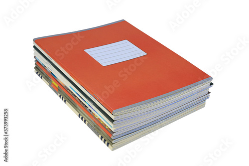 stack of school notebooks is isolated on a white background
