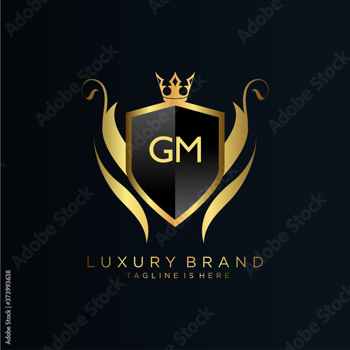 GM Letter Initial with Royal Template.elegant with crown logo vector, Creative Lettering Logo Vector Illustration.