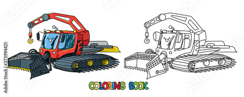 Funny Snowcat car with eyes. Coloring book