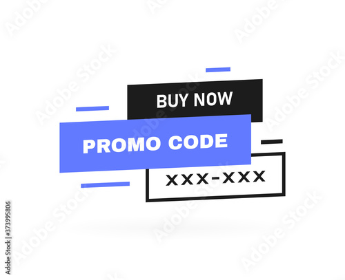 Promo code, coupon code label design. Use promo code and buy now. Geometric flat banner. Modern vector illustration