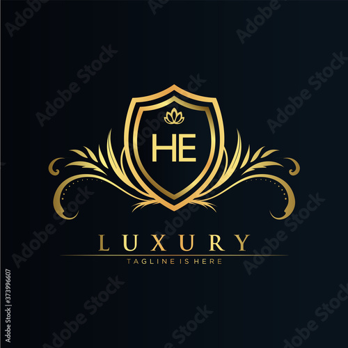 HE Letter Initial with Royal Template.elegant with crown logo vector, Creative Lettering Logo Vector Illustration.