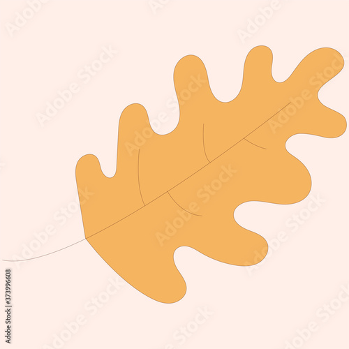 Oak leave vector illustration isolated on peach background. Oak leaf icon for autumn collection, sets, postcard, templates, wrapping paper. Autumn leave colorful icon, flat design for application