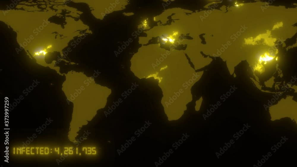 Dark coronavirus COVID-19 world map with data and pandemic warning in ...