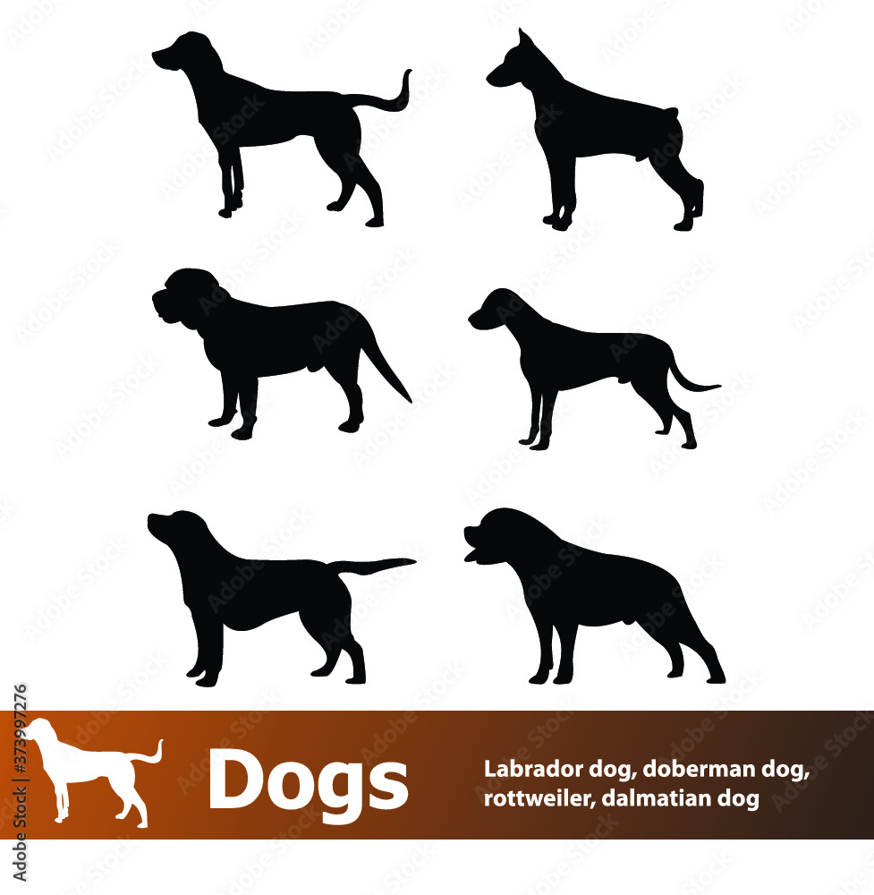 Set of 6 dog silhouette