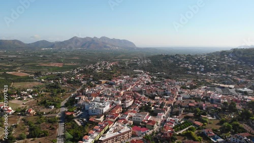 Aerial view of Orba village in Alicante, Spain. Segaria mountain and Mediterranean Sea is in the background. photo